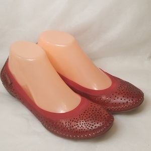 PIKOLINOS BURGUNDY LEATHER CUT-OUT FLATS SZ 8